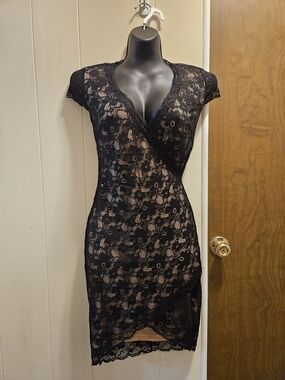 bebe Black Lace Wrap Sheath Dress